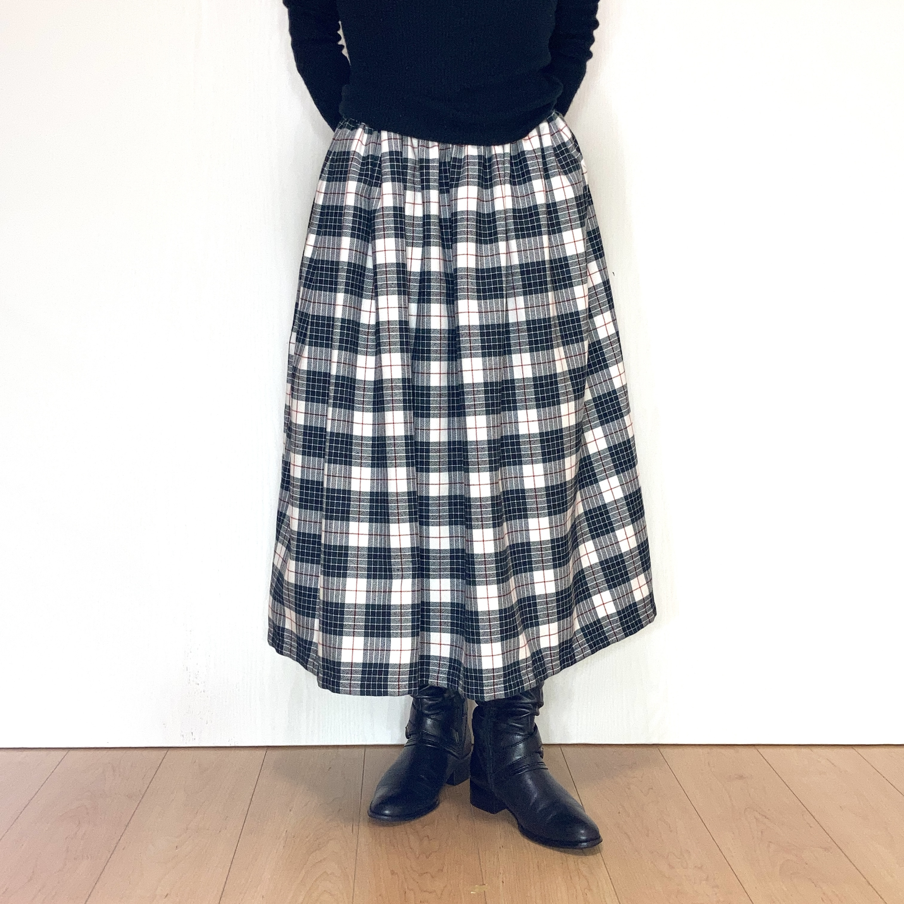 グリーンのタータンチェック＊ギャザースカート＊裏地付きby花織［Y2550］