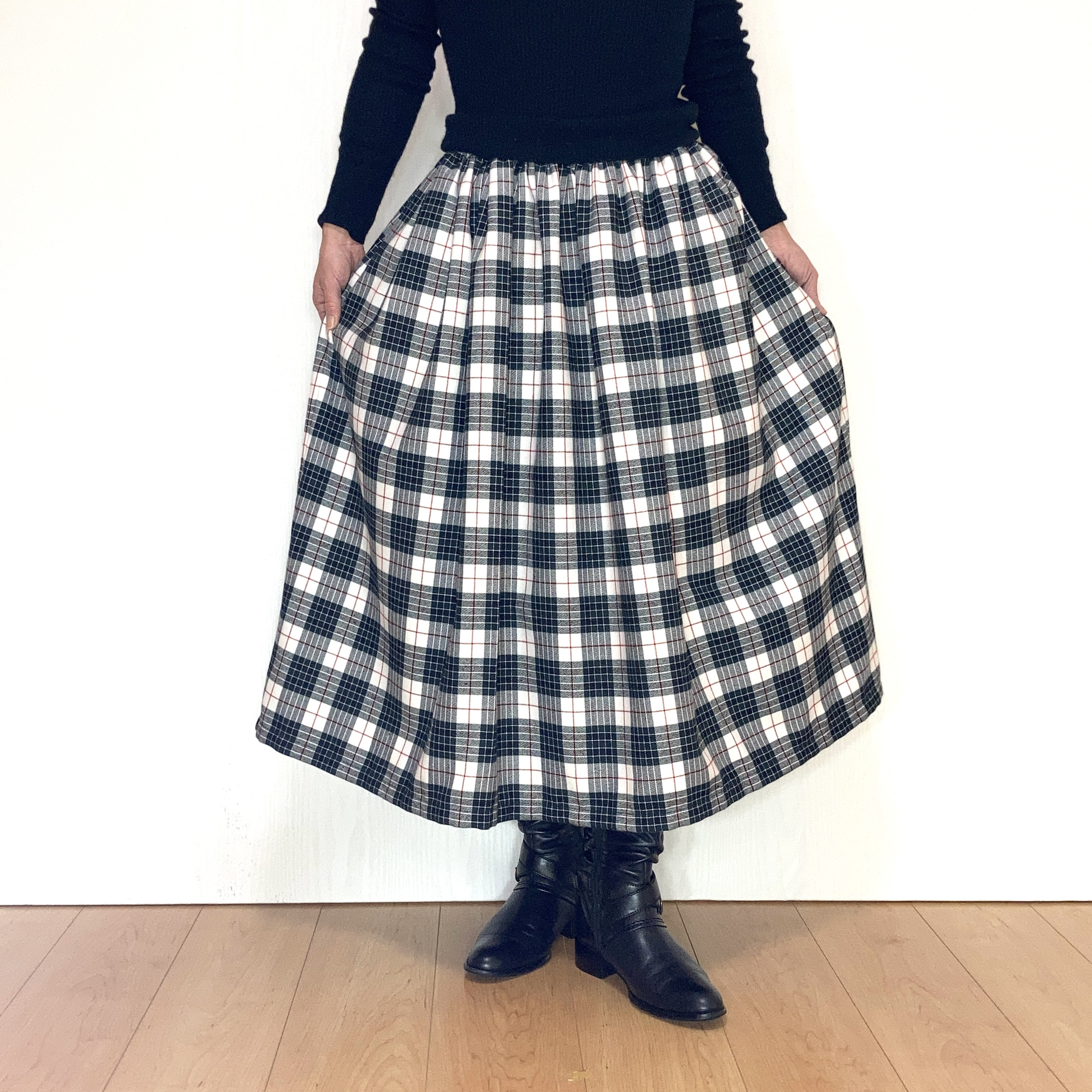 グリーンのタータンチェック＊ギャザースカート＊裏地付きby花織［Y2550］