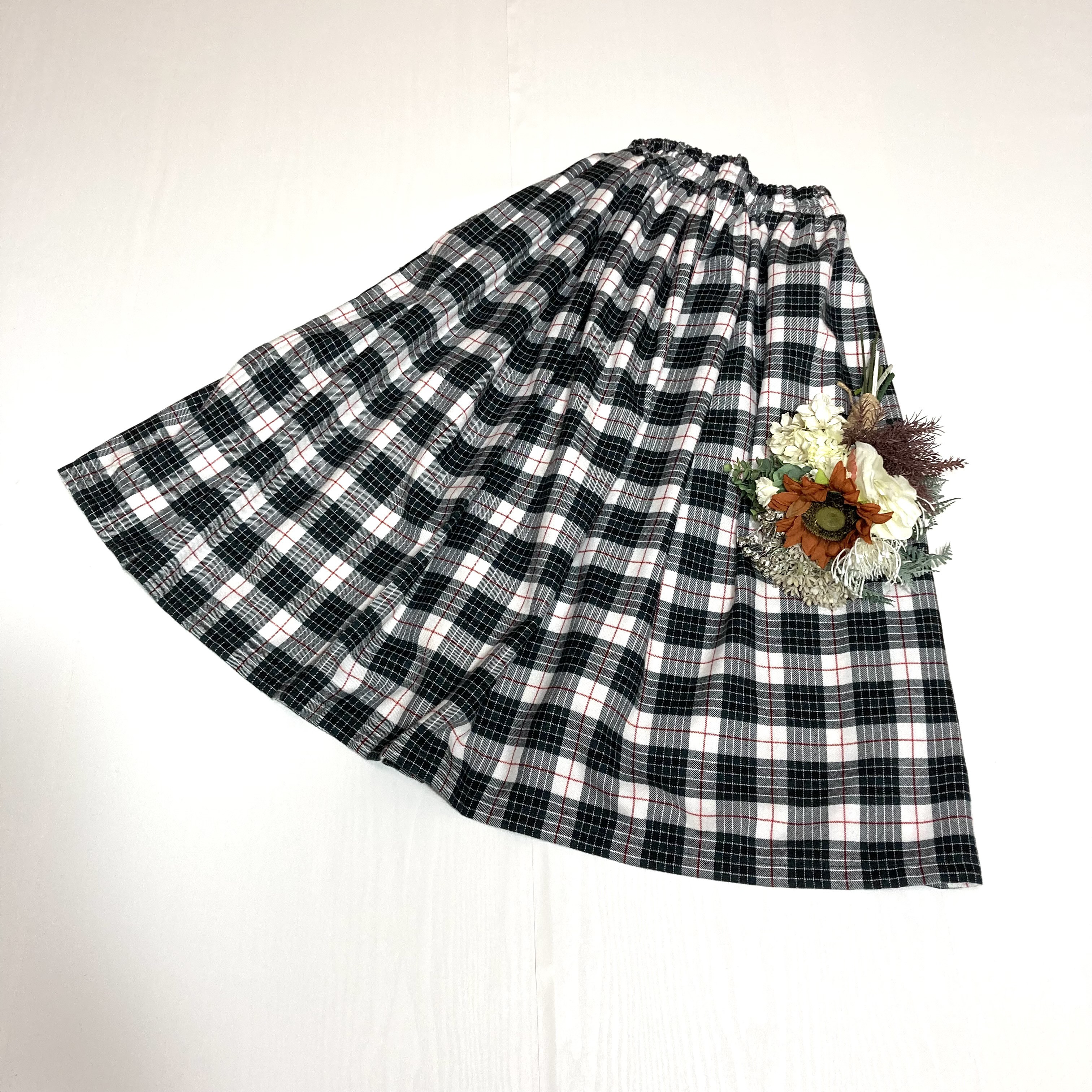 グリーンのタータンチェック＊ギャザースカート＊裏地付きby花織［Y2550］