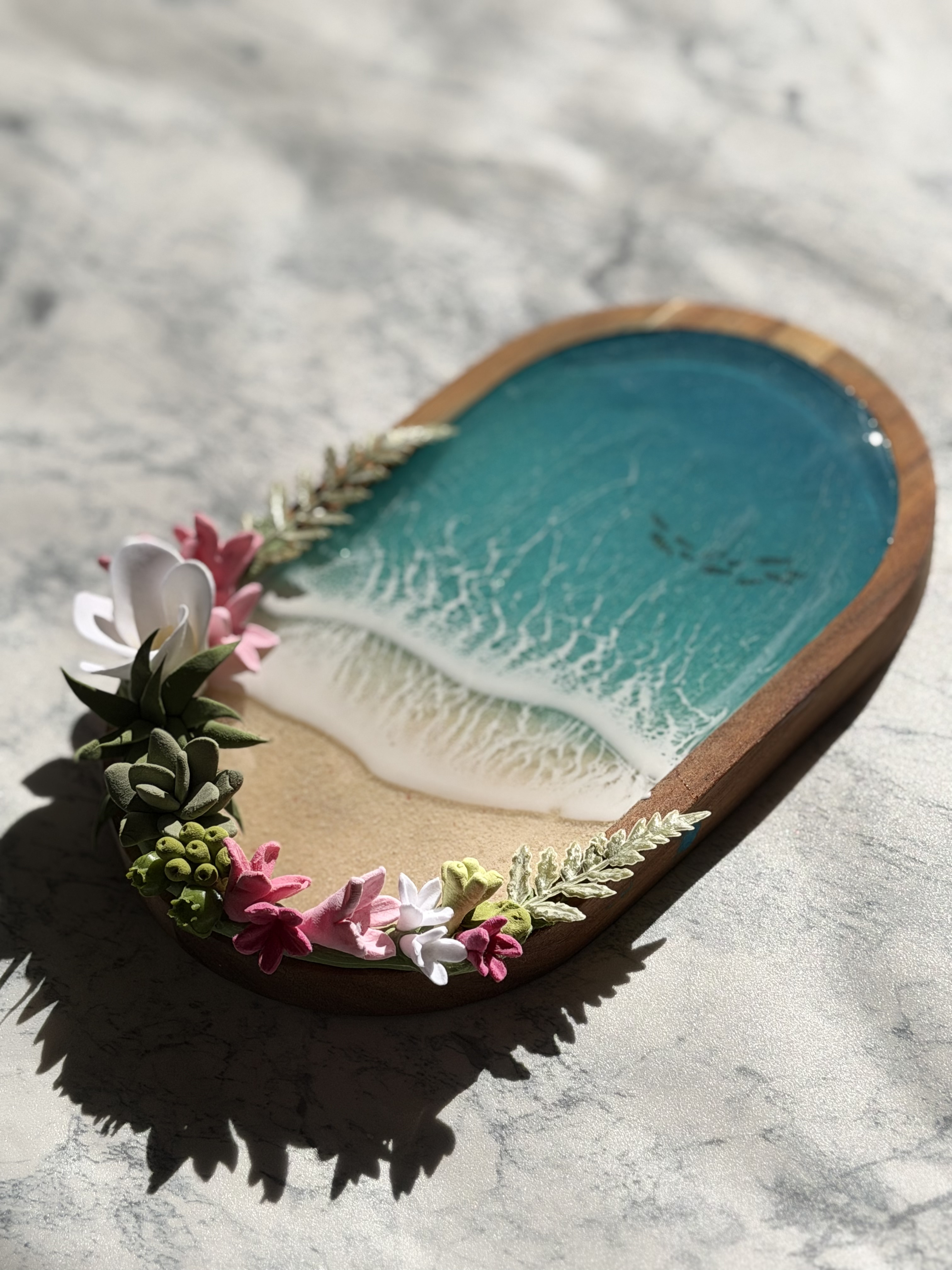 受注生産　オーバル型多肉植物付きオーシャンパネル　玄関サイン アクセサリートレー 新築祝い