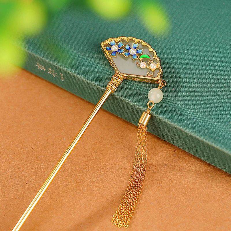 扇子の簪 - 光沢のある七宝焼きの色合いが上品さを際立たせ　K201 31,720円