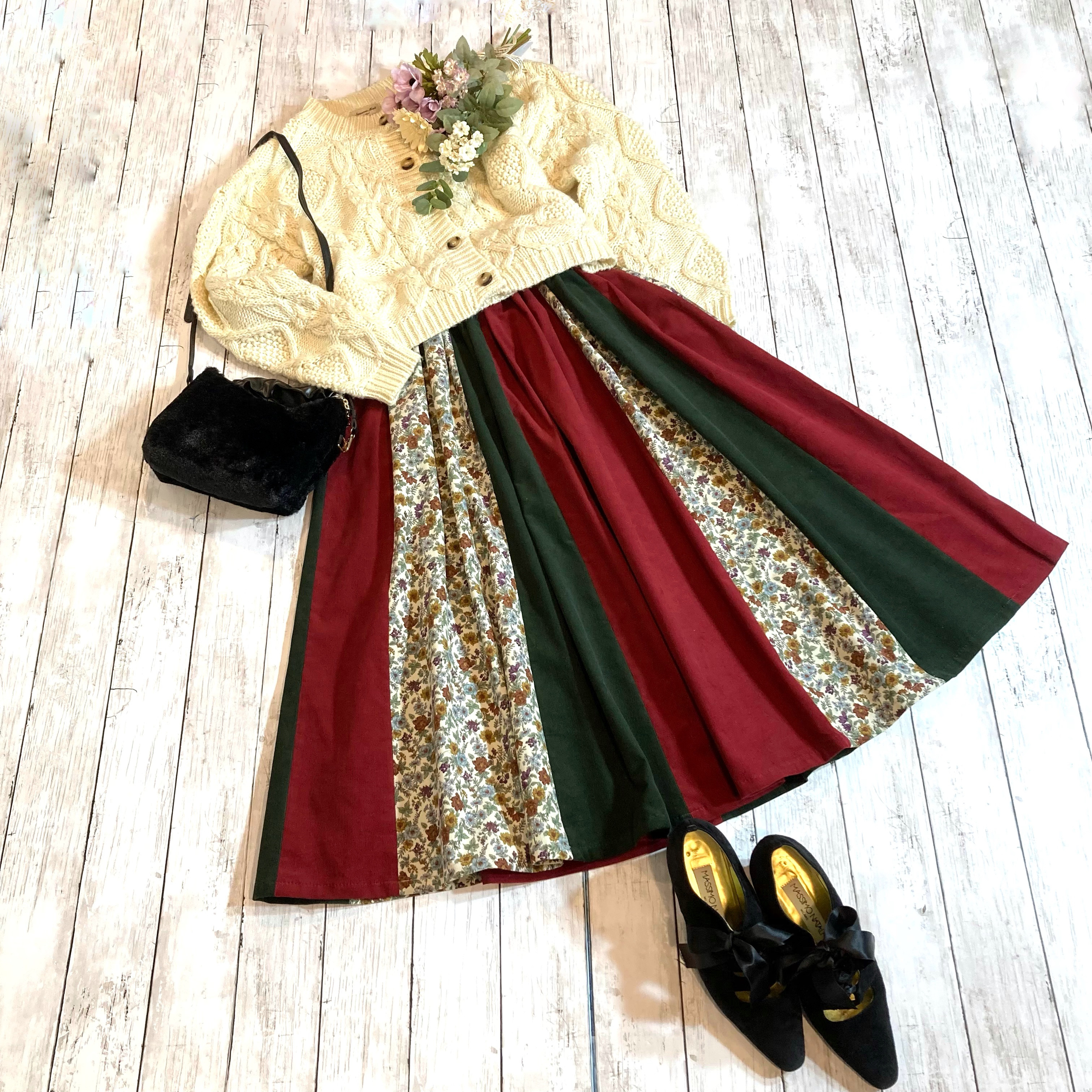 コーデュロイ♡イタリアカラー風フラワー＆カラーズスカートby彩苺[Ｍ2552]
