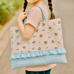 ハート柄とギンガムチェック・フリルの入園入学3点セット モノトーン