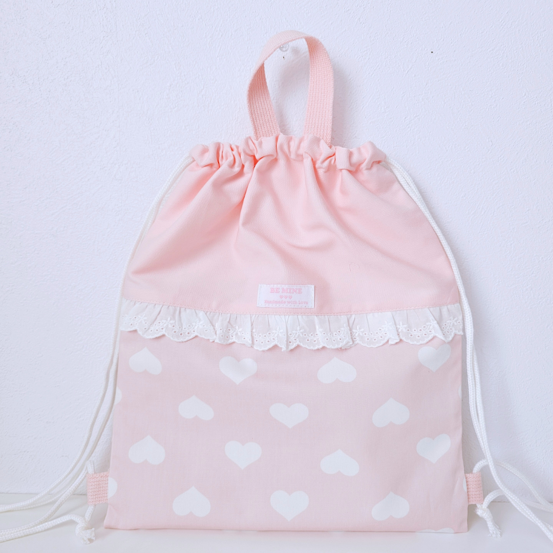 送料無料★入学・入園3点セット★ゆめかわ　ハート柄★レッスンバッグ・上履き入れ・ナップサック