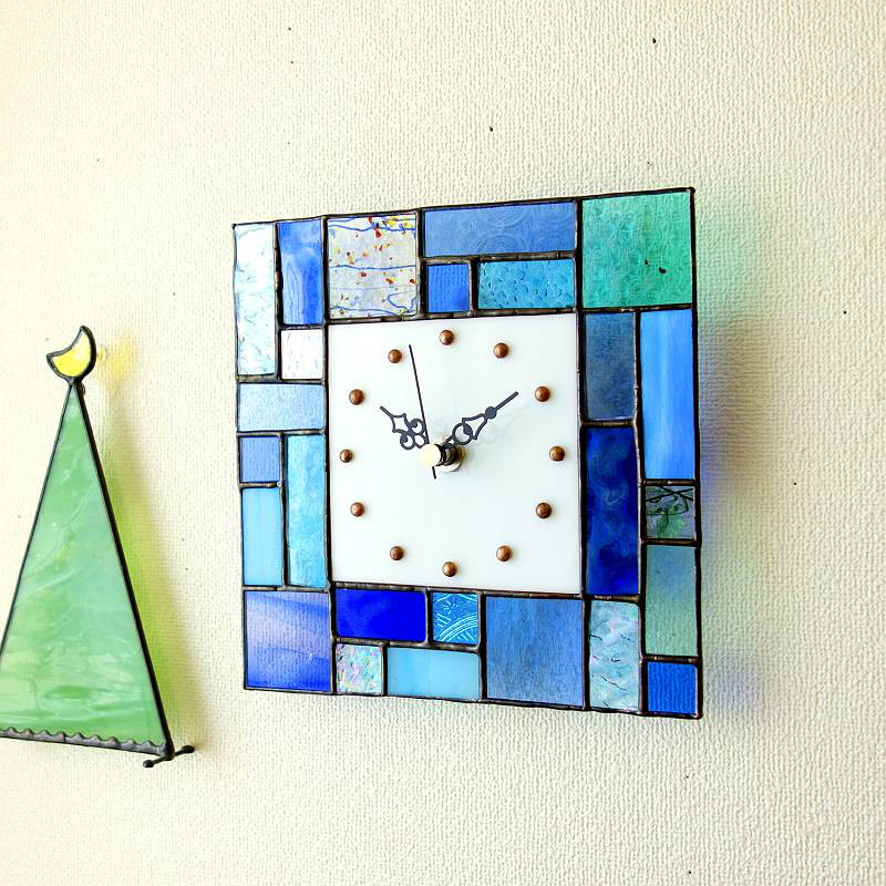 [一期一会の海の色] 掛け時計 / 置き時計 / マチエール / 18㎝ （ブルー系-NO.4）-17