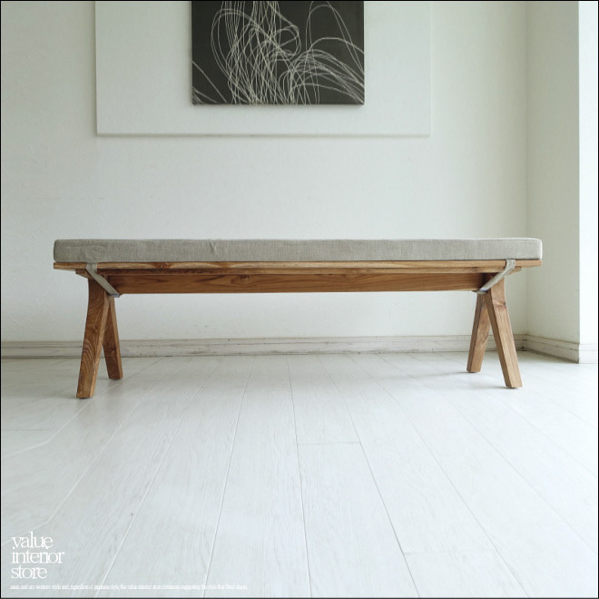 チーク無垢材 ベンチソファ/Sin 長椅子 イス 椅子 ダイニングベンチ 無垢材ベンチ W150cm ファブリック 56,870円
