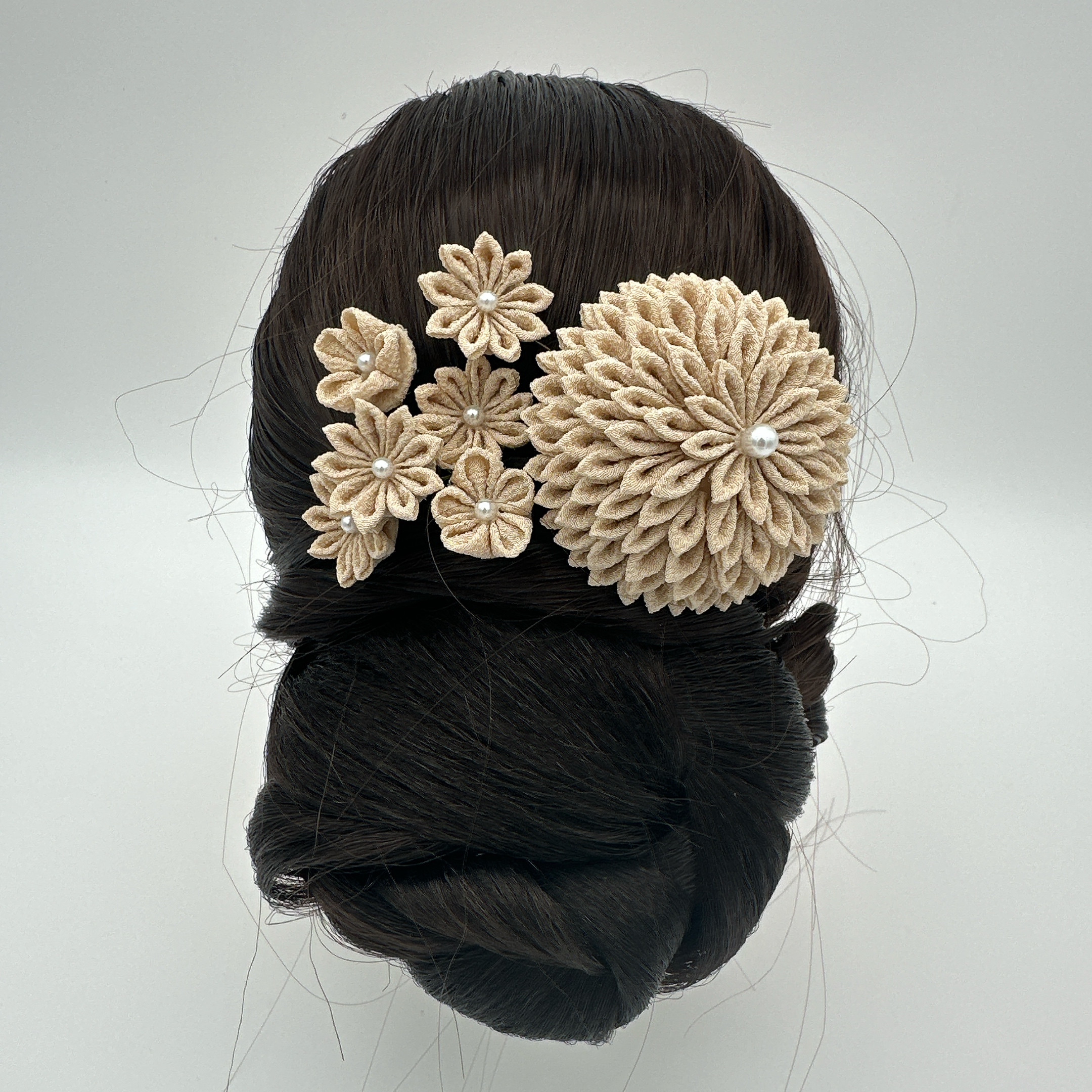 つまみ細工　かんざしコーム　ベージュコーム ③