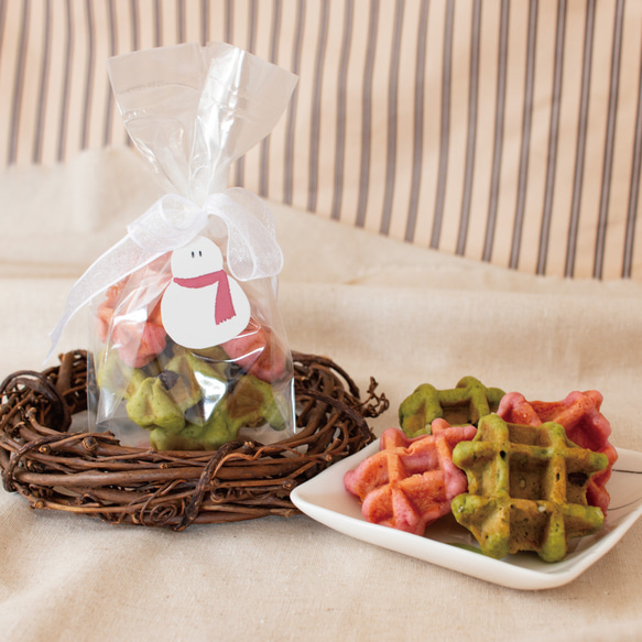 雪だるまのクリスマスカラーワッフル(5袋セット) ×1、他2種４点セット（合計５点） 2枚目の画像