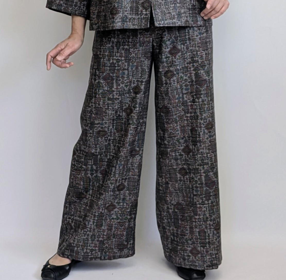 着物リメイク ワイドパンツ 結城紬 反物から ジャケットとセットアップでも