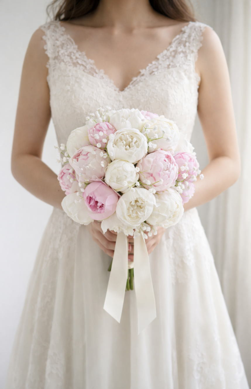 芍薬のラウンドブーケ　ウェディングブーケ＆ブートニアー【造花】アーティフィシャルフラワー 9,620円