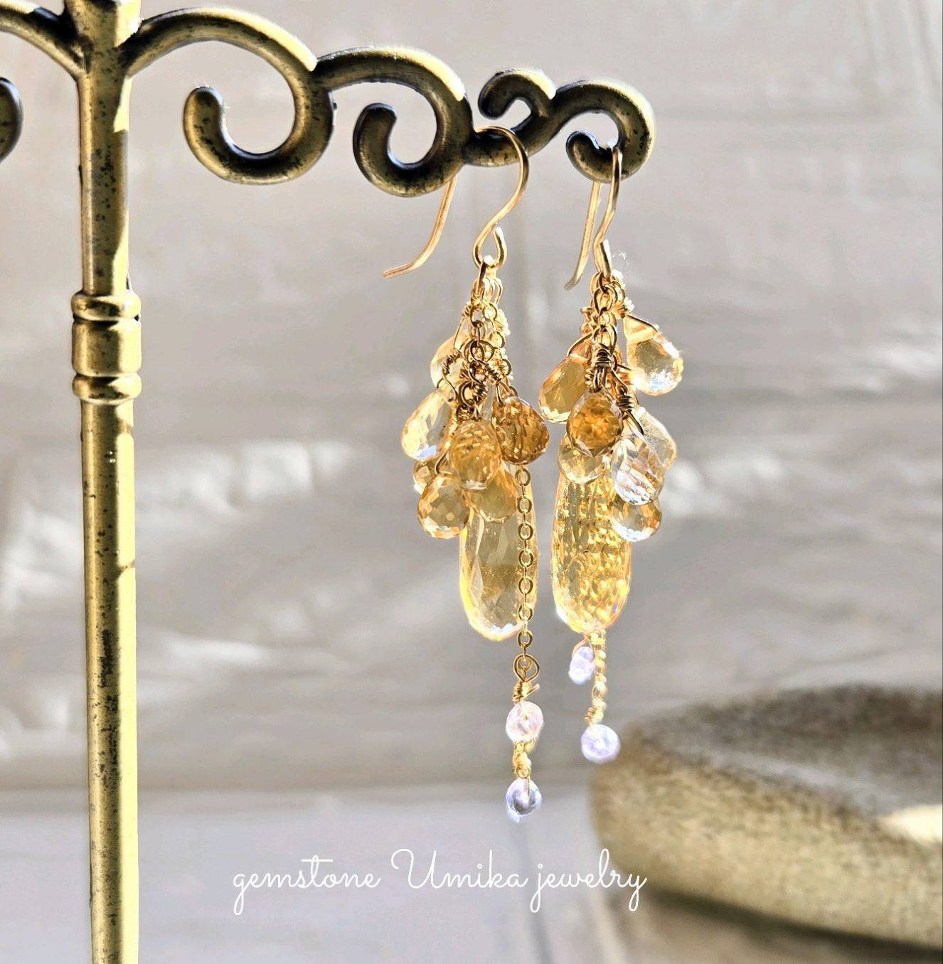 ｢高品質｣Sunrise 〜シトリンロングドロップ 14kgfピアス