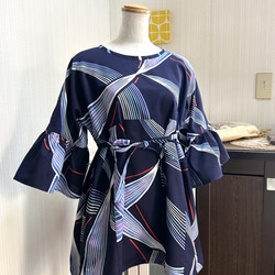 大島紬 ギャザースカート 格子柄 リボンベルト付き 黄色 着物リメイク