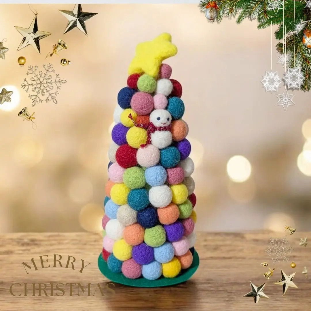 クリスマスツリー サンタ 雪だるまを探せ 羊毛フェルト インテリア カラフルC