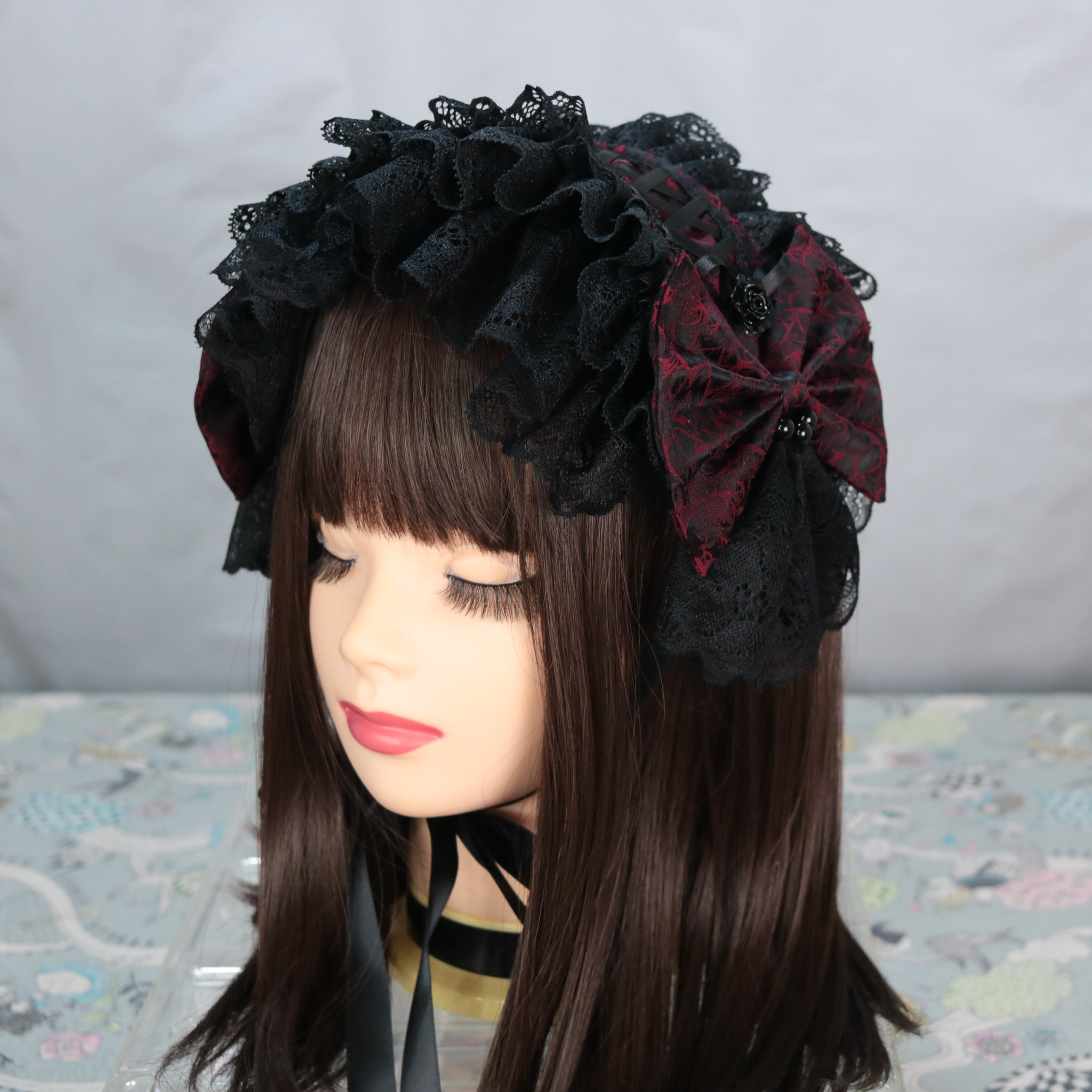 紅蜘×ブラック　ヘッドドレス　ロリータ　ゴスロリ　和ロリ　成人式　卒業式