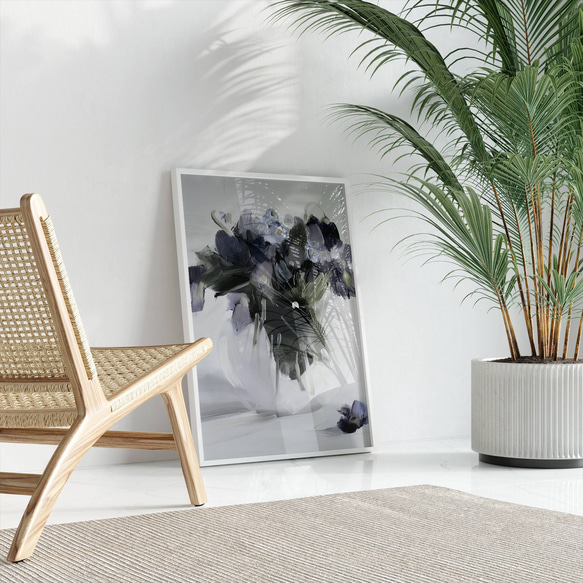 アートポスター 花瓶 フローラル 抽象画 グレートーン パープル 大人可愛い ナチュラルインテリア おしゃれ 4枚目の画像