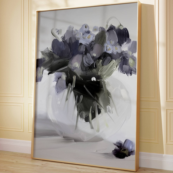 アートポスター 花瓶 フローラル 抽象画 グレートーン パープル 大人可愛い ナチュラルインテリア おしゃれ 3枚目の画像
