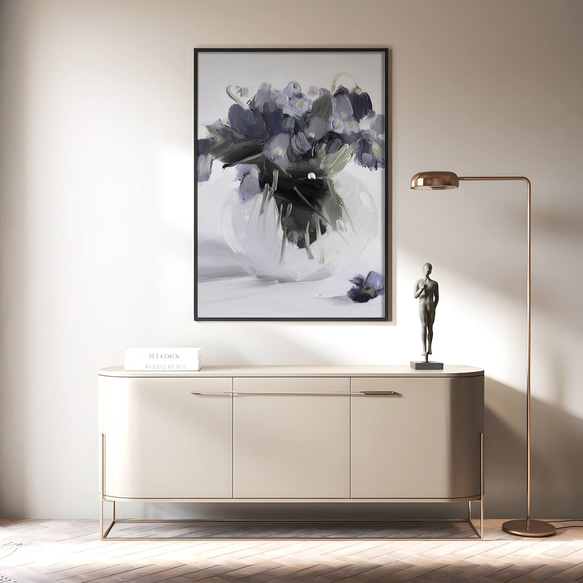 アートポスター 花瓶 フローラル 抽象画 グレートーン パープル 大人可愛い ナチュラルインテリア おしゃれ 9枚目の画像