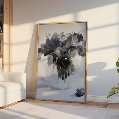 アートポスター 花瓶 フローラル 抽象画 グレートーン パープル 大人