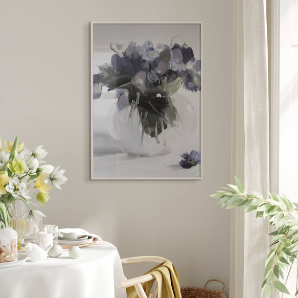 アートポスター 花瓶 フローラル 抽象画 グレートーン パープル 大人可愛い ナチュラルインテリア おしゃれ 5枚目の画像