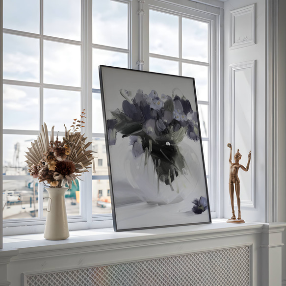 アートポスター 花瓶 フローラル 抽象画 グレートーン パープル 大人可愛い ナチュラルインテリア おしゃれ 10枚目の画像