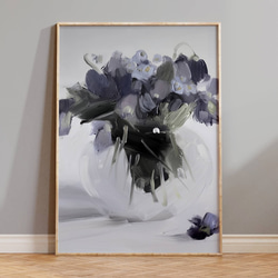 アートポスター 花瓶 フローラル 抽象画 グレートーン パープル 大人可愛い ナチュラルインテリア おしゃれ 1枚目の画像