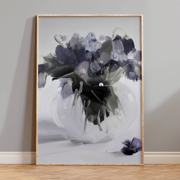 アートポスター 花瓶 フローラル 抽象画 グレートーン パープル 大人可愛い ナチュラルインテリア おしゃれ 1枚目の画像