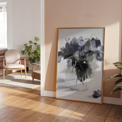 アートポスター 花瓶 フローラル 抽象画 グレートーン パープル 大人可愛い ナチュラルインテリア おしゃれ 2枚目の画像
