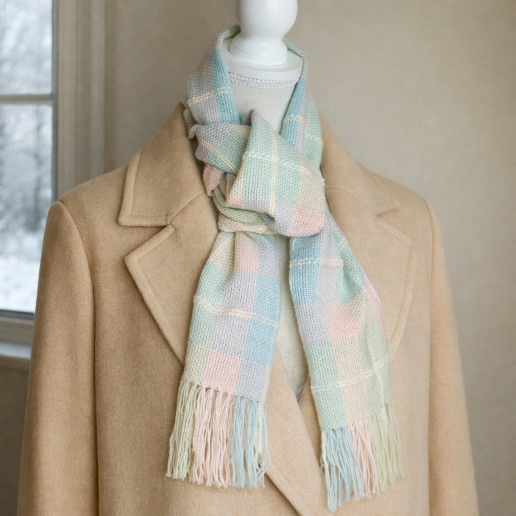 ＊受注制作＊　草木染め手織り　春を待つパステルチェックマフラー