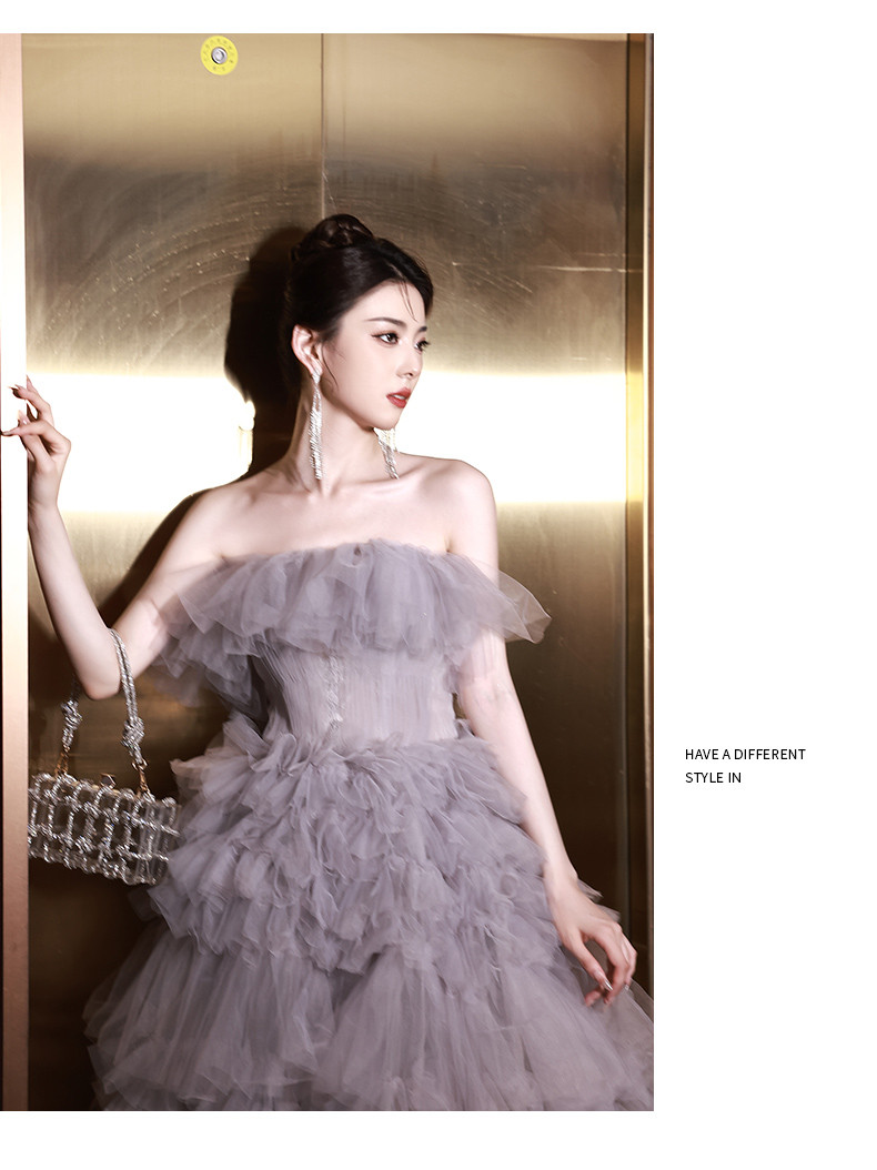 高級感 グレー ウェディングドレス 裾引き プリンセス 優雅 綺麗 花嫁 誕生日 成人式 二次会 前撮り 08605