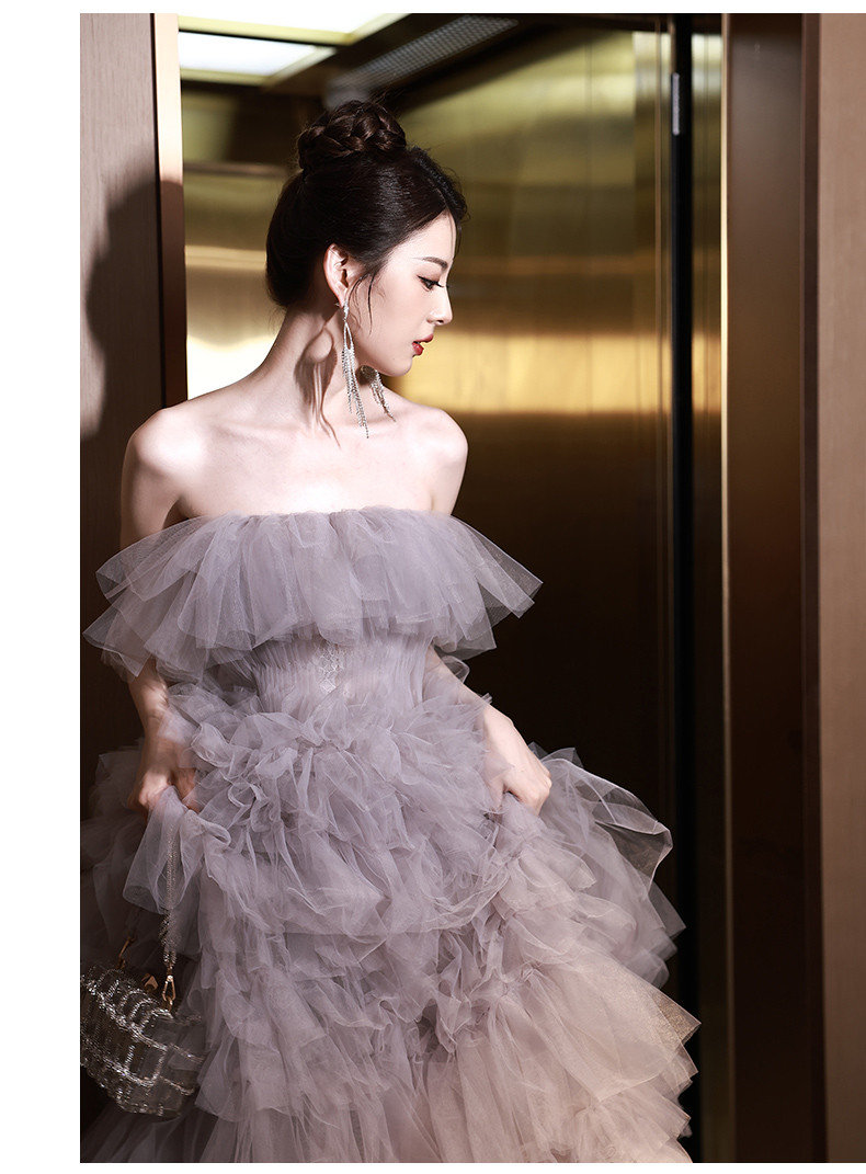 高級感 グレー ウェディングドレス 裾引き プリンセス 優雅 綺麗 花嫁 誕生日 成人式 二次会 前撮り 08605