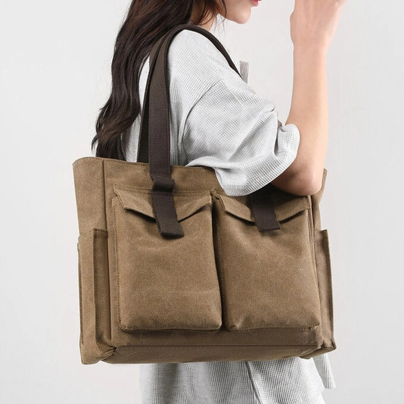 帆布 レディース トートバック 大容量 軽量 A4 通勤 通学 カジュアル キャンバス サイドポケット マザーバッグキャ