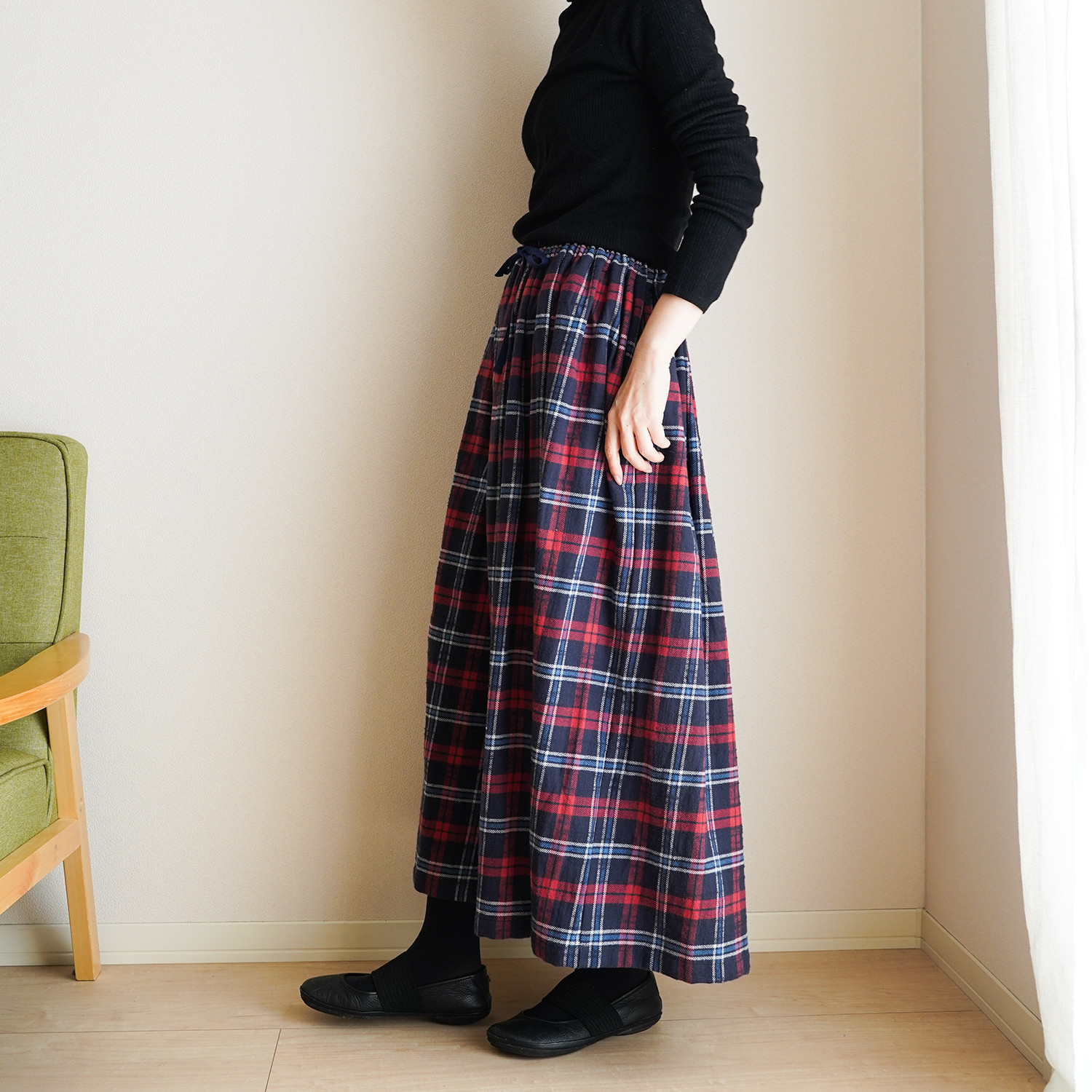 タータンチェック | ギャザースカート ロングスカート | 総丈90cm | 綿100% ネル調やや起毛素材