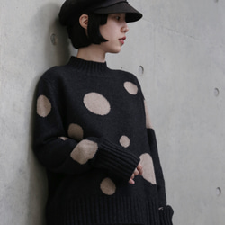 【至高の柔らかさ】ヤクダウン&ウール混紡 ドットニットプルオーバー　セーター　ダークグレー251132-2 6枚目の画像