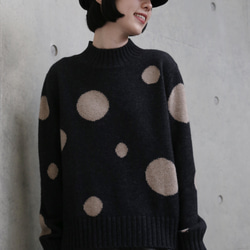 【至高の柔らかさ】ヤクダウン&ウール混紡 ドットニットプルオーバー　セーター　ダークグレー251132-2 8枚目の画像