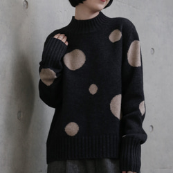 【至高の柔らかさ】ヤクダウン&ウール混紡 ドットニットプルオーバー　セーター　ダークグレー251132-2 10枚目の画像