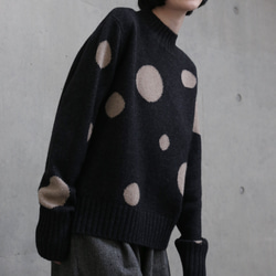 【至高の柔らかさ】ヤクダウン&ウール混紡 ドットニットプルオーバー　セーター　ダークグレー251132-2 11枚目の画像