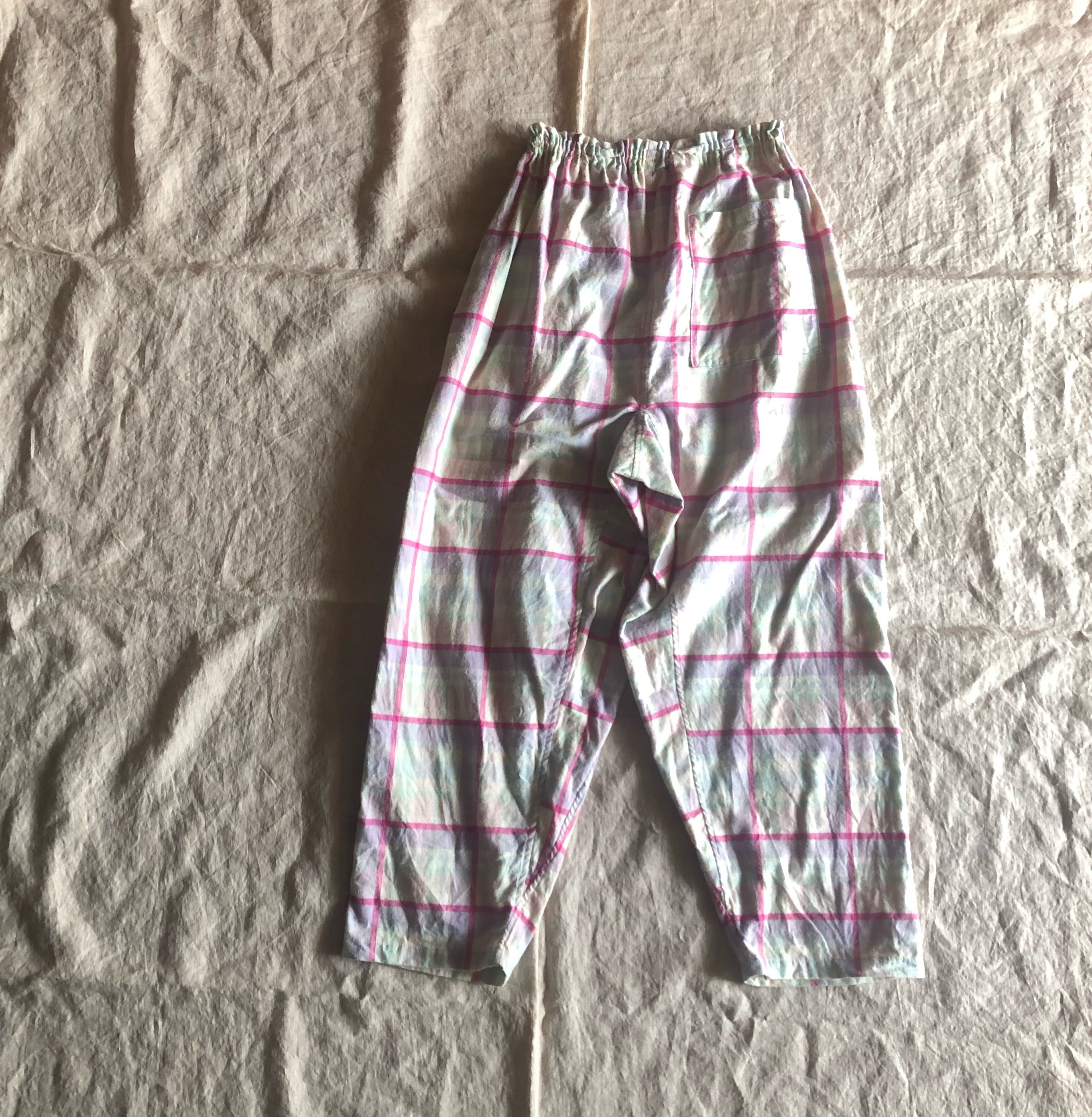 【即納】コットンネルチェックのもんぺ　ピンク/ミントグリーン