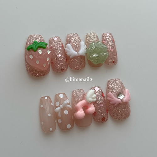 No.35】ピンク ウィッシュコア ネイルチップ エンジェル クローバー 羽