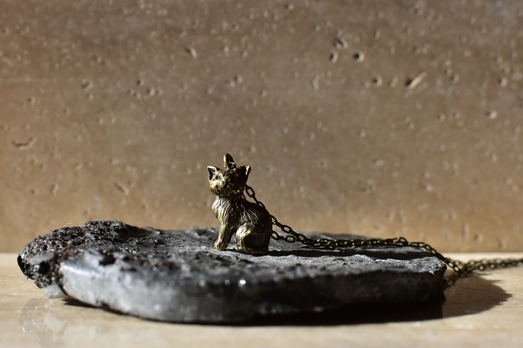 真鍮製　子猫ネックレス《なにしよっかな》