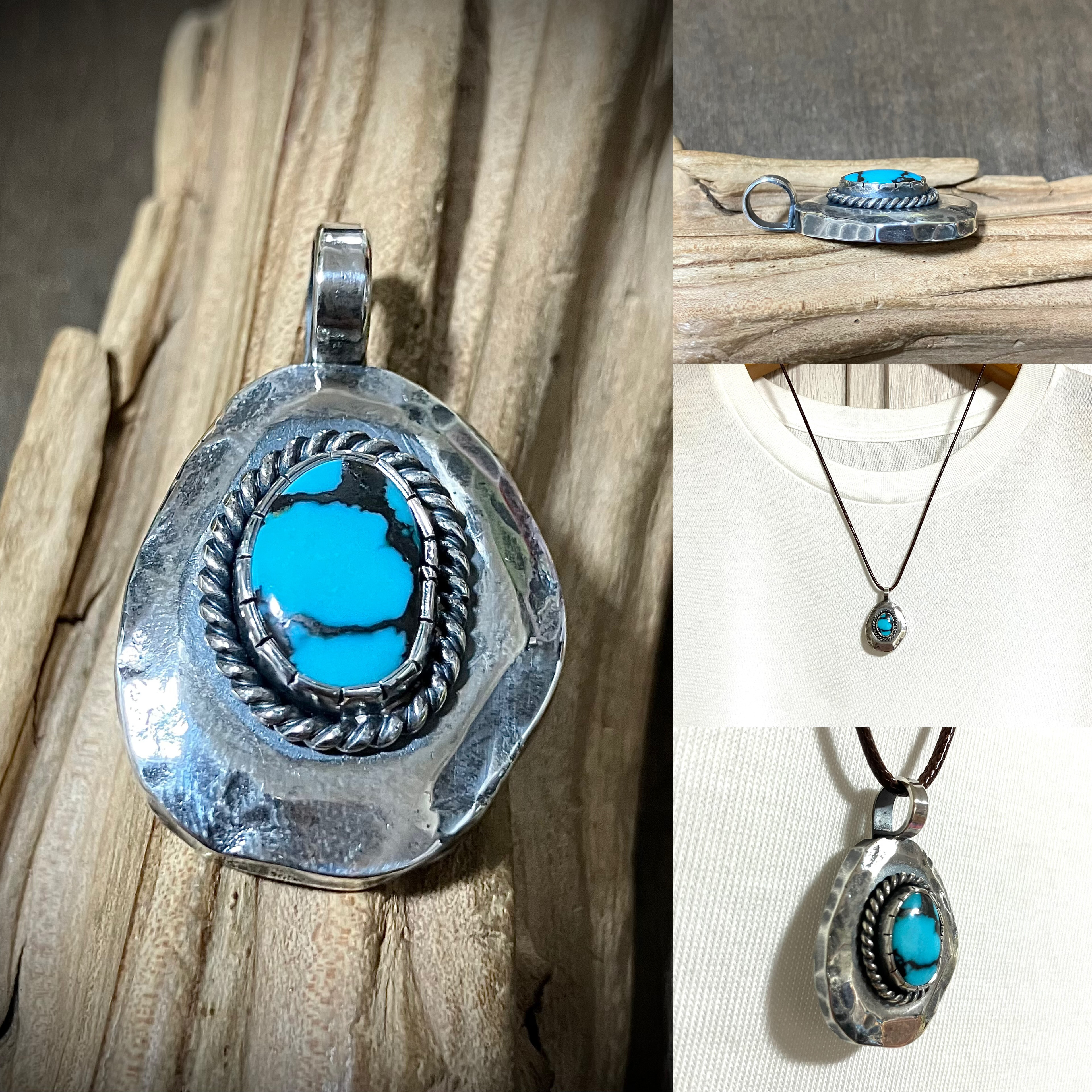 フーベイ　ターコイズ　シルバー　タタキ　ネックレス　ペンダント　#インディアンジュエリー　ネイティブアメリカン　925