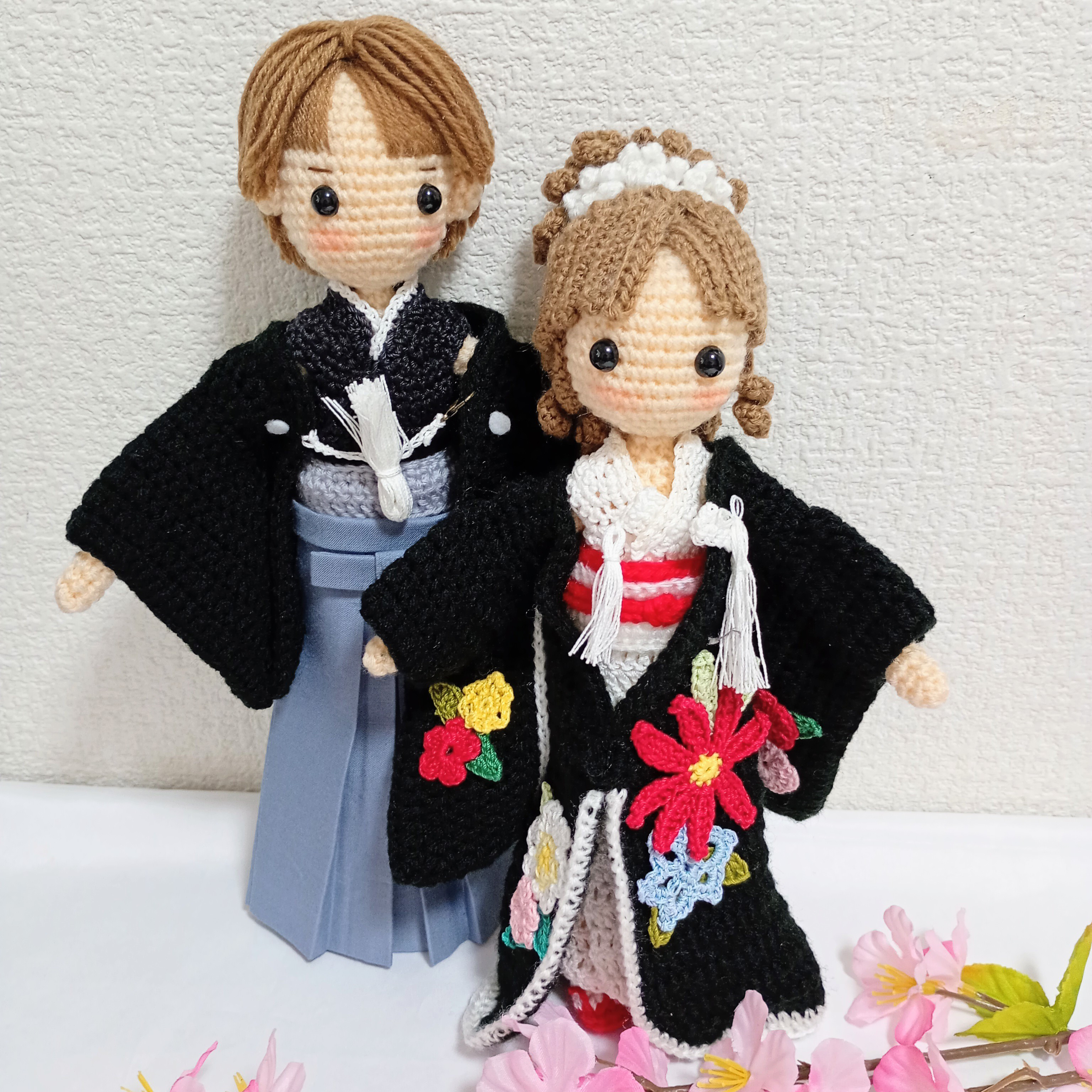 〈受注制作〉✿和装結婚式  ペアあみぐるみ(色打ち掛け)
