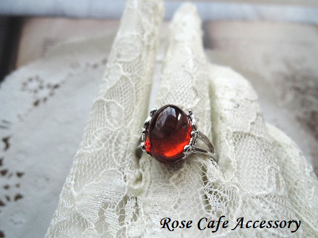 （535）天然琥珀✨バルティックアンバースムースタイプ14×10mｍサイドフラワーデザインリングSV925製。・。・