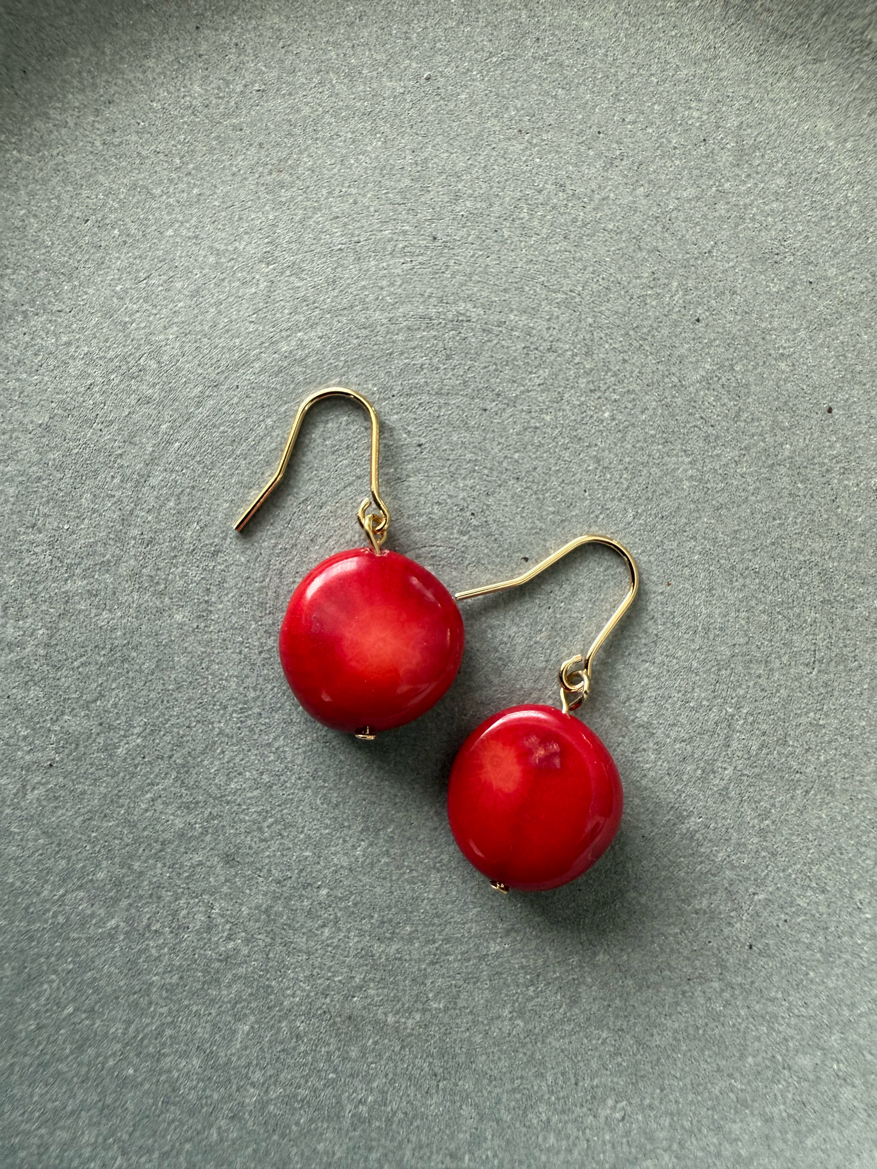 ［再販］大粒の赤珊瑚♚ピアス/ノンホールピアス