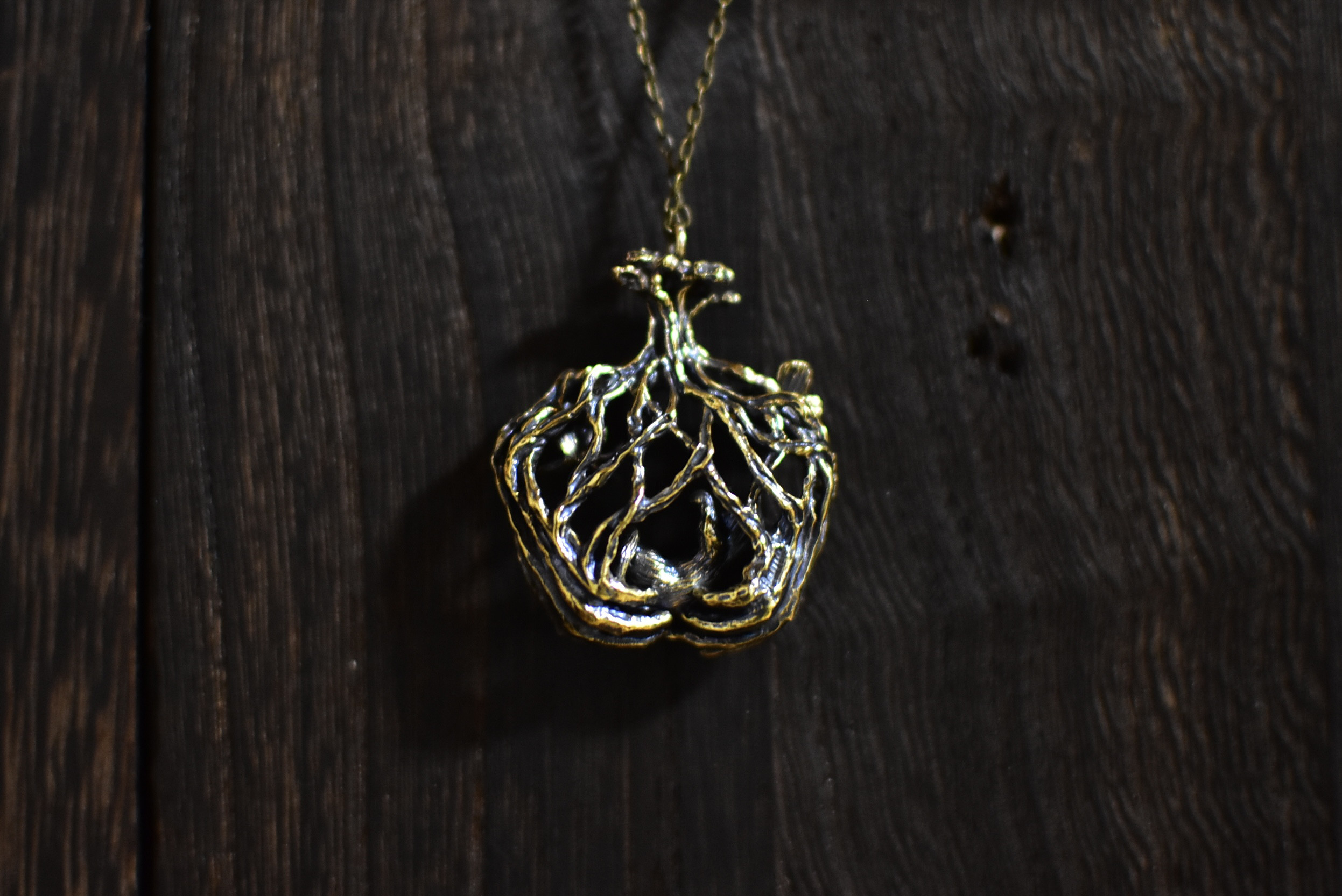 真鍮製　ガジュマルのゆりかご　子猫ネックレス《こっちこっち》