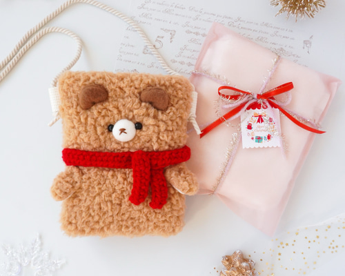 大人も子供も♫モコモコくまのミニショルダーバッグ♡名入れポシェット