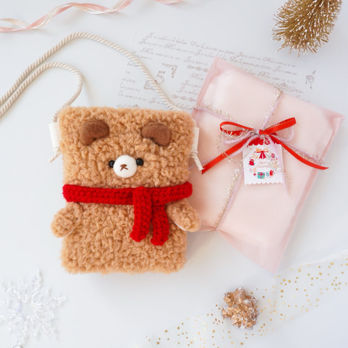 大人も子供も♫モコモコくまのミニショルダーバッグ♡名入れポシェット