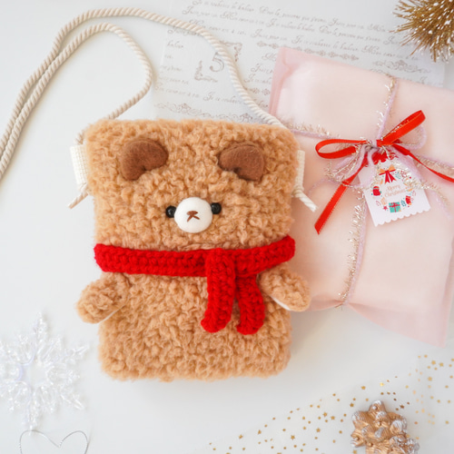 大人も子供も♫モコモコくまのミニショルダーバッグ♡名入れポシェット