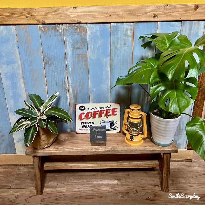 無垢材のロングプランター台　アンティーク調ベンチ　幅900mm　サイズオーダー可能