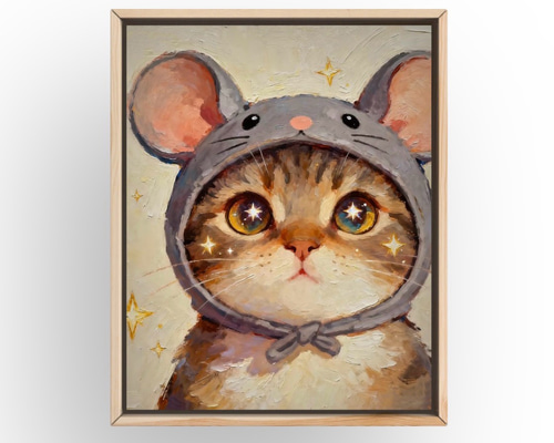 絵画 | イラストポスター 891☆ 【かわいい動物のフードをかぶった猫