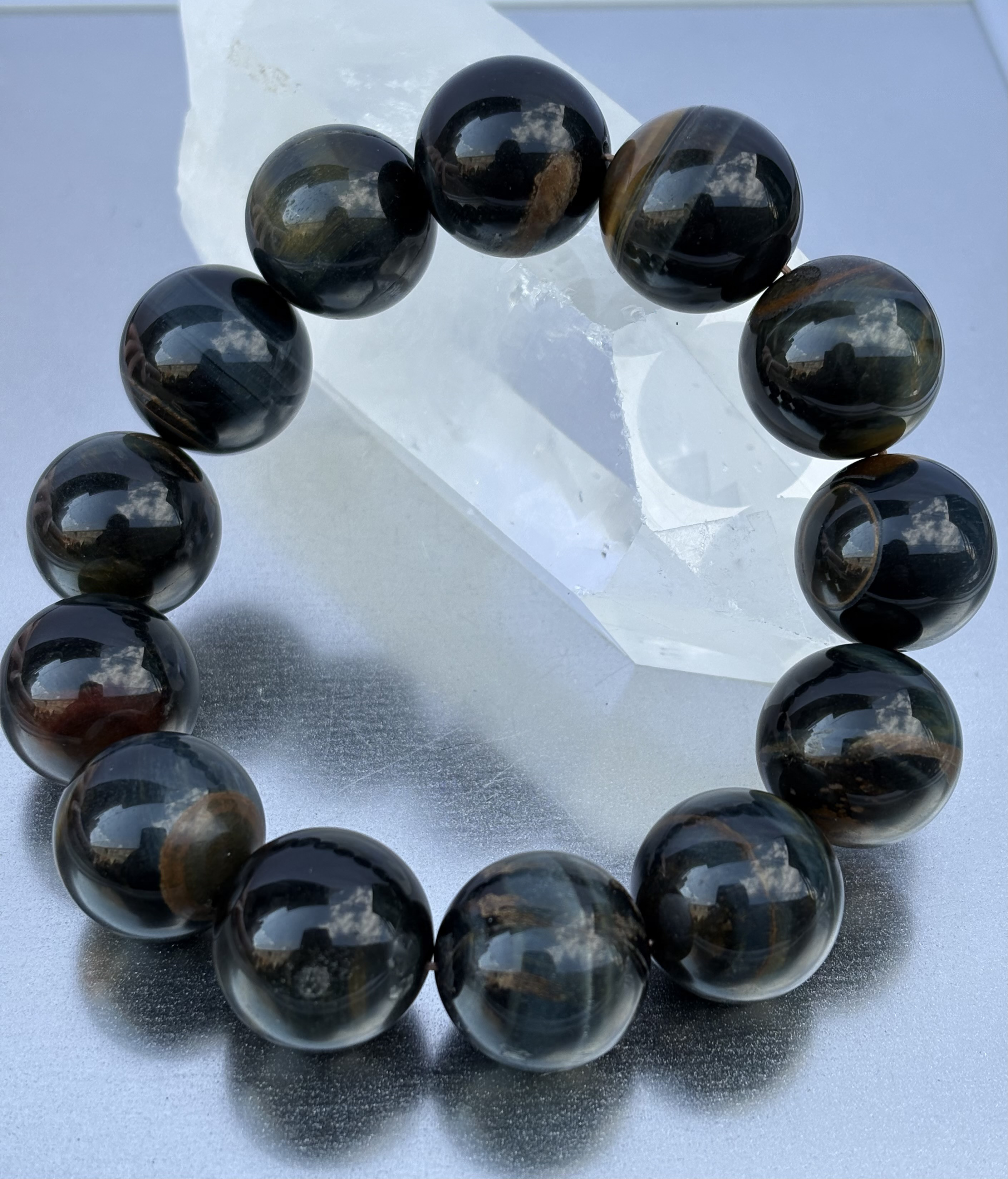 ホークスアイ ブレスレット✨️高品質天然石【石言葉】「先見の明」「守護」「冷静」「洞察」